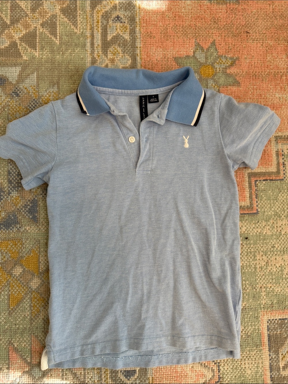 Janie and Jack Easter bunny Light Blue Polo with Contrast Navy-Trim Collar (5)